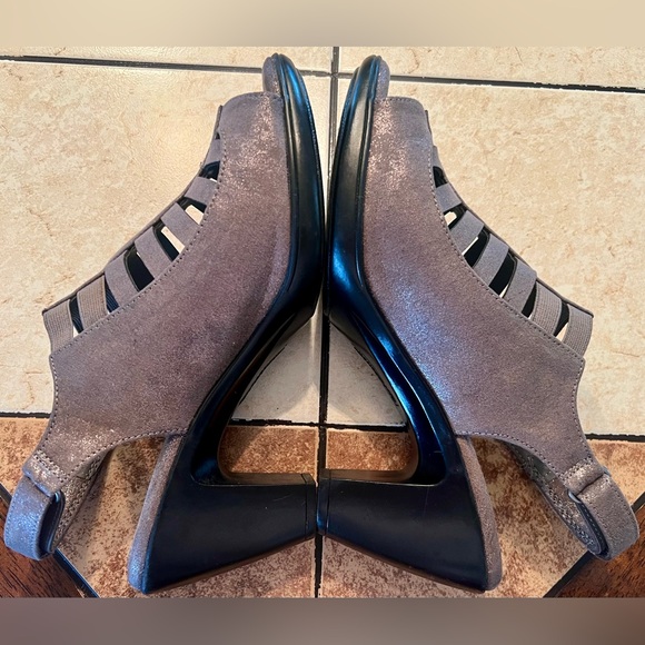 CROFT & BARROW PEWTER WOMEN’S SHAY ORTHOLITE CAGED CHUNKY STRAPPY HEELS SZ 8.5 - Picture 9 of 16